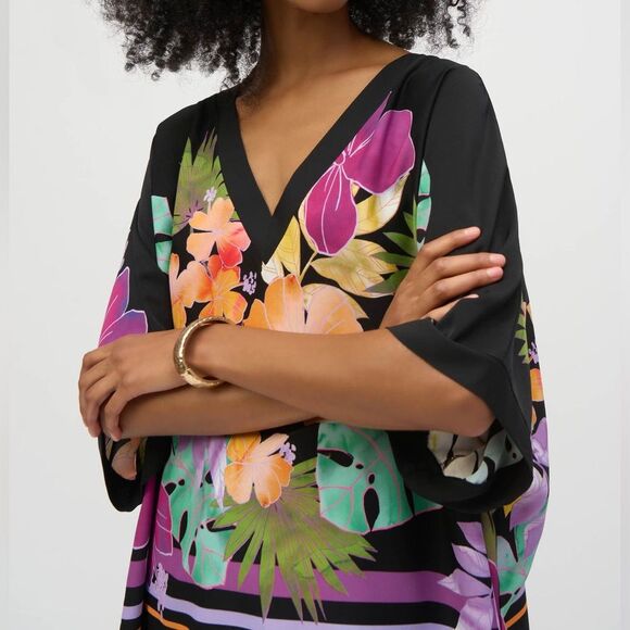 Joseph Ribkoff Black/Multi Floral Print Boxy Top Style 252218 Size XXL - Picture 6 of 7